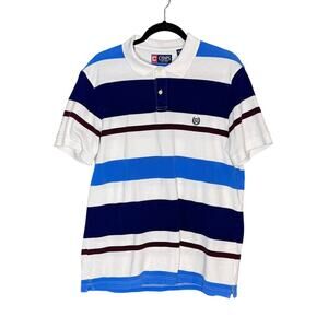 Chaps Men's sz Large Blue White Burgandy Striped Color Block Polo Cotton SS